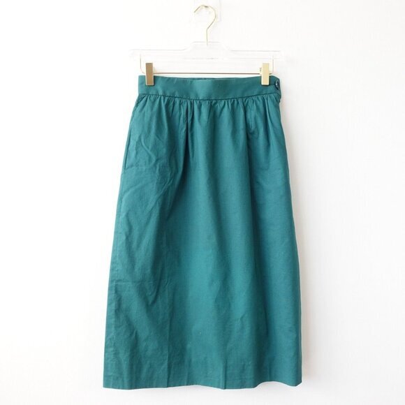 Vintage YSL Skirt XS Yves Saint Laurent A Line Midi Diffusion Pleated 80s Forest - Picture 1 of 13